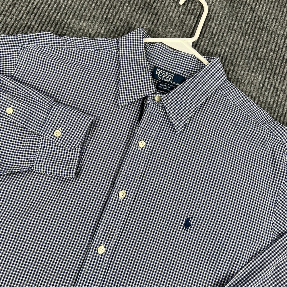 Polo Ralph Lauren Shirt Mens 18 34-35 Blue Check Long Sleeve Button Up Andrew